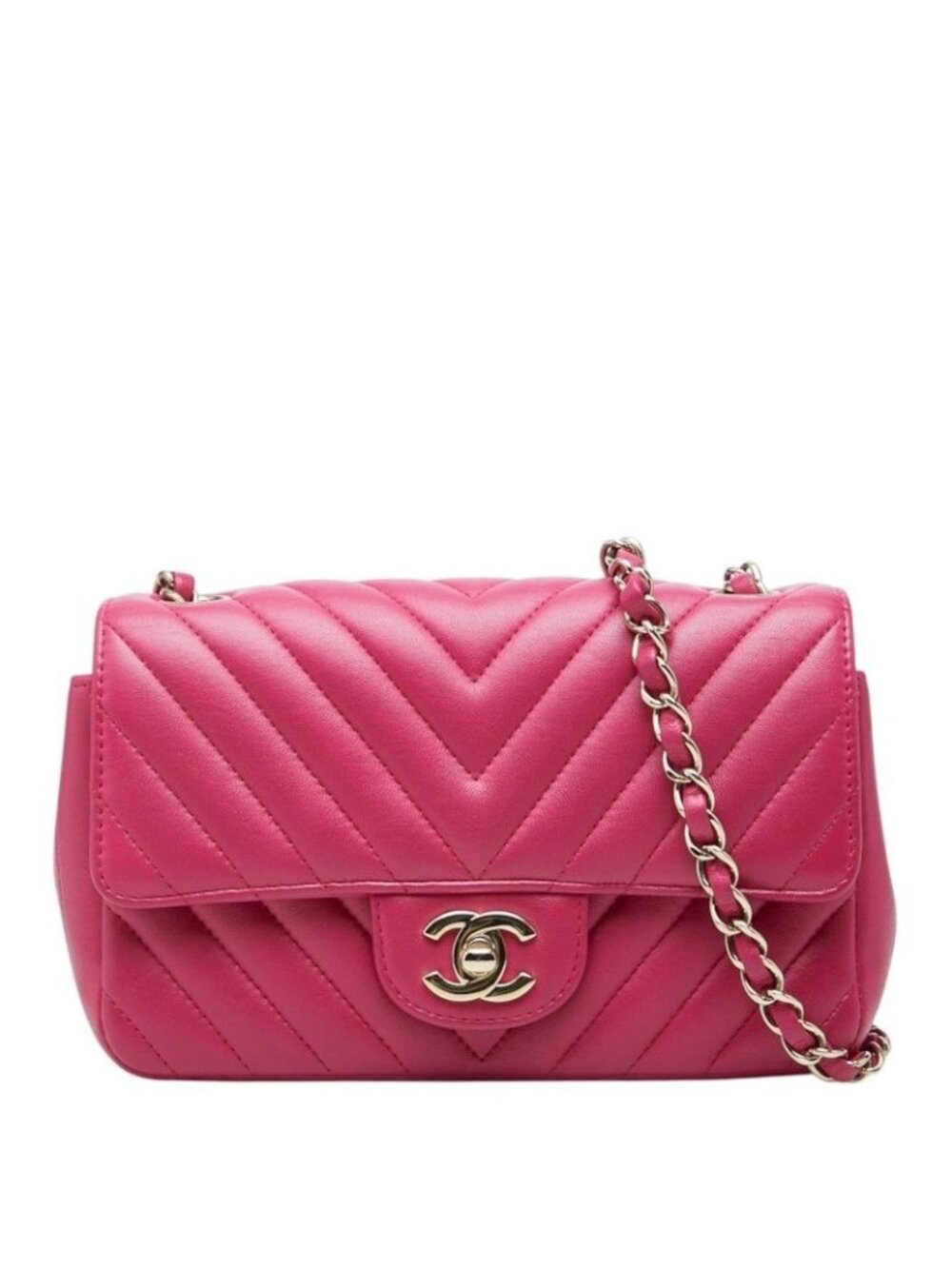 Chanel CC Logo V-stitch Crossbody Chain Shoulder Bag Pink Lambskin